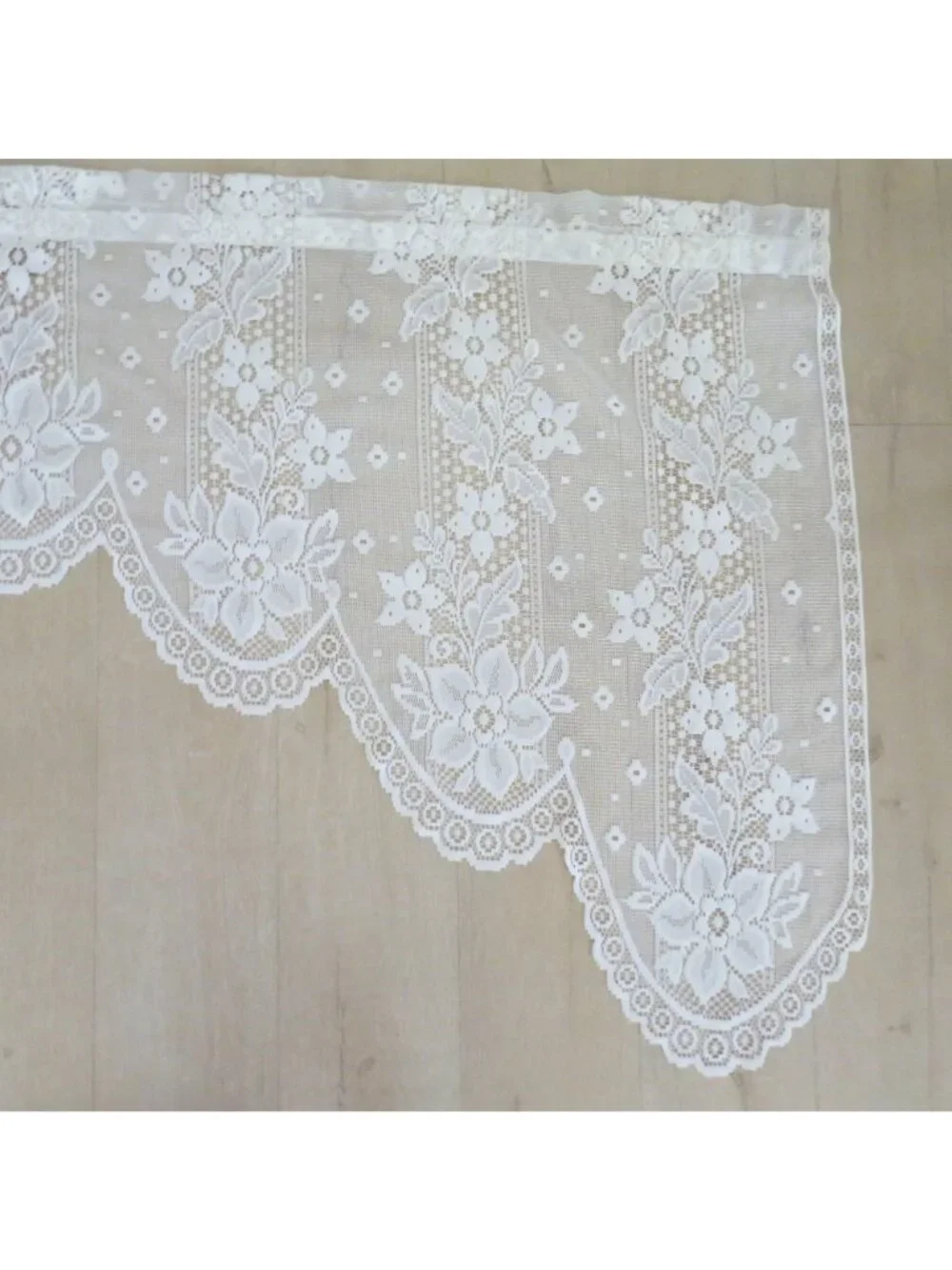 Vintage White Lace Window Valance 68x36 Floral Scalloped Edge Made In USA